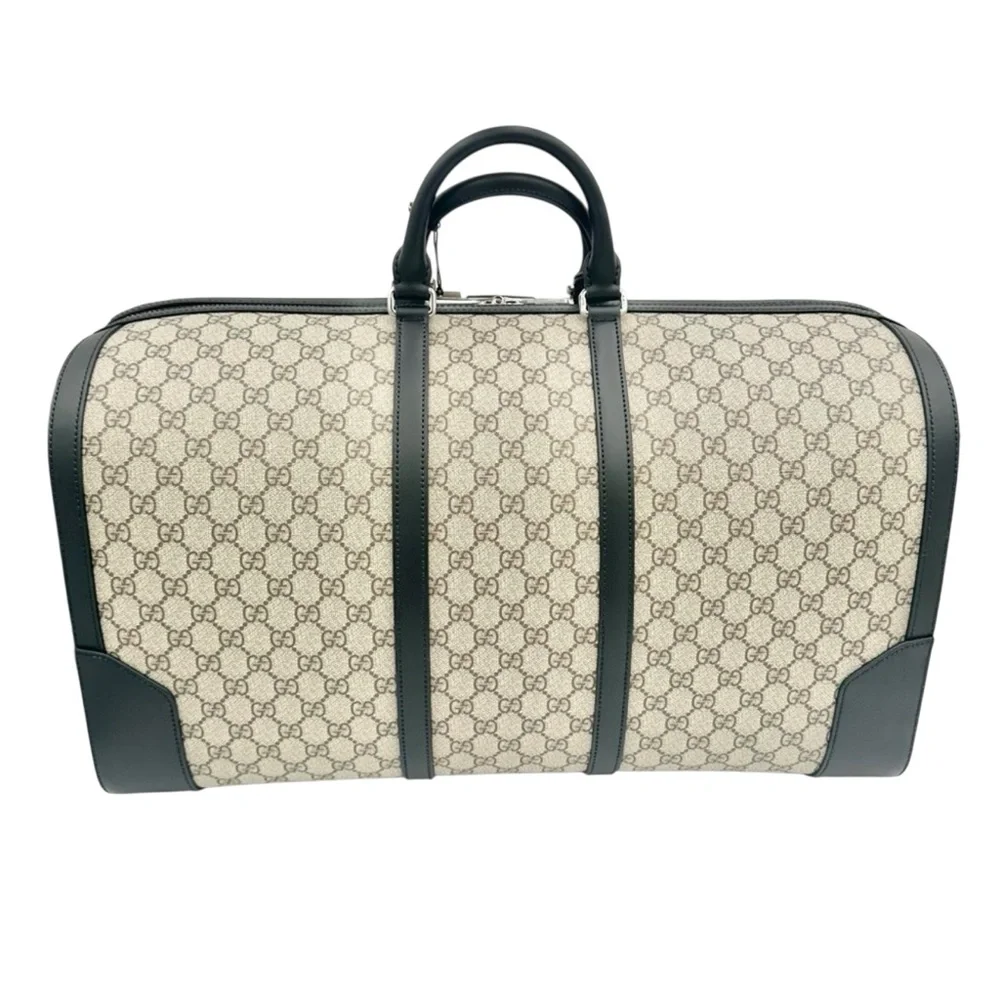 NWT Full Set Gucci GG Supreme Leather Trim X-Large Travel Duffel Bag Beige/Black